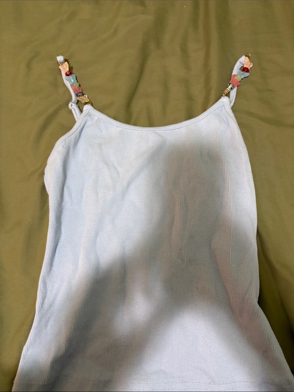 Light Blue Ribbed Tank with Decorative Straps